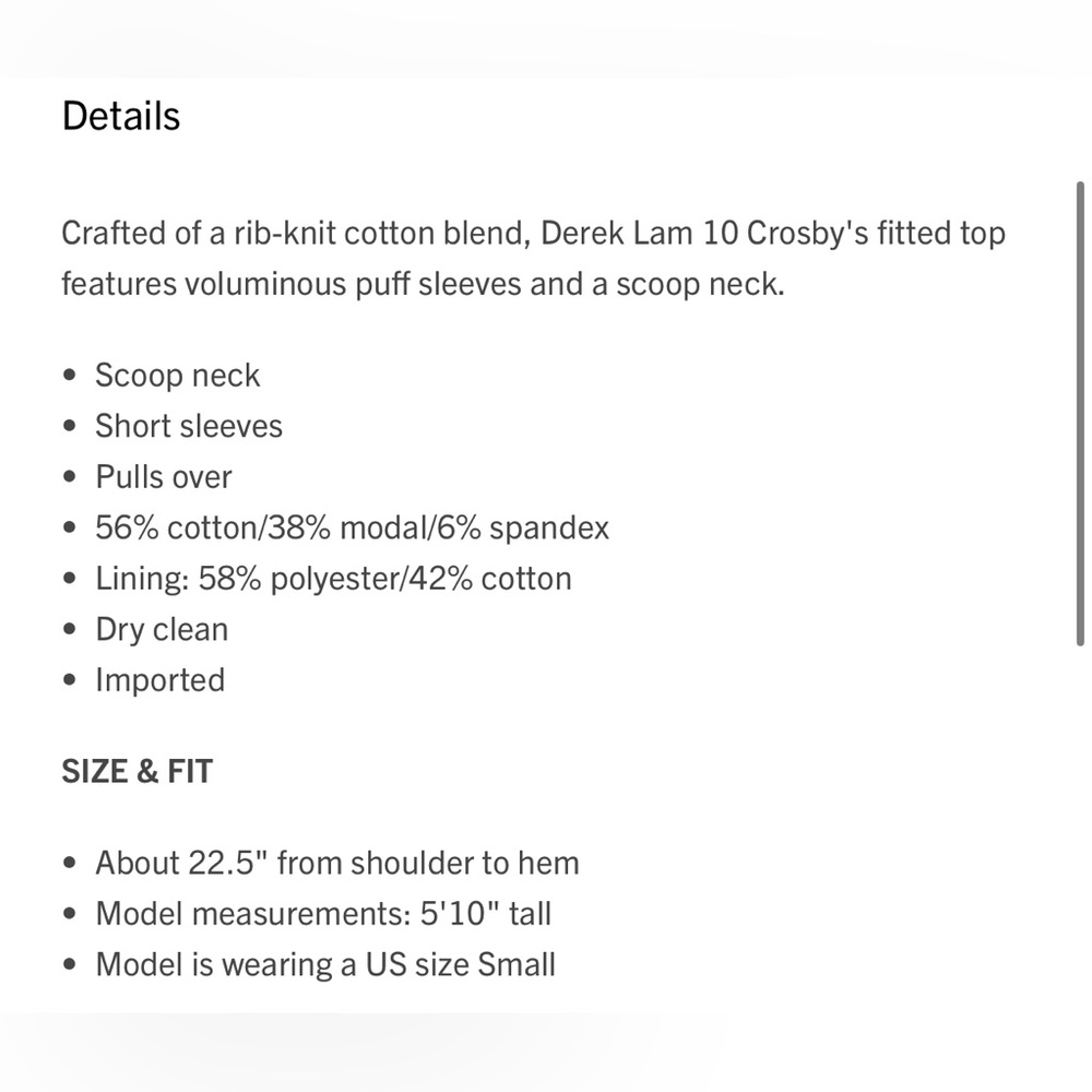 Derek Lam 10 Crosby****Ribbed White Top w/Ballon Sleeves***XS***$225 CURRENT - Picture 8 of 8